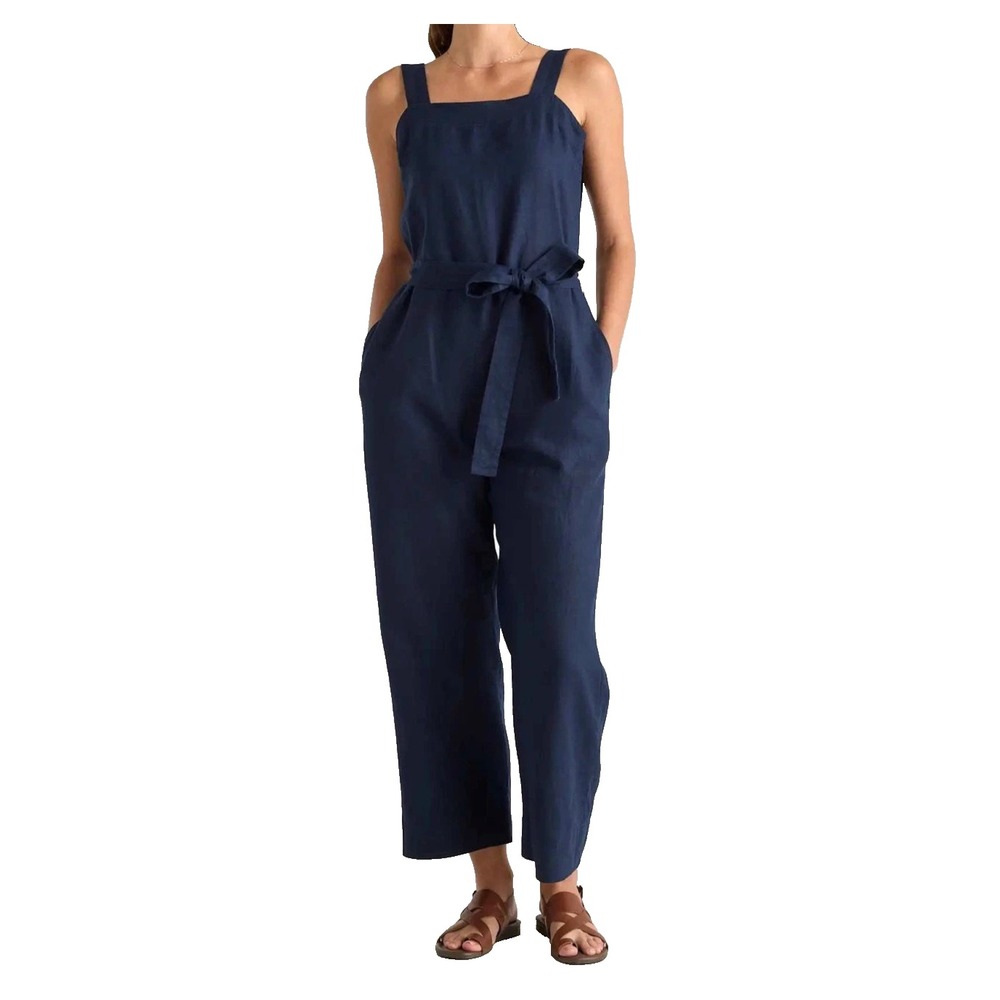 Quince New European Linen Square Neck Jumpsuit Size M Navy Utilitarian-chic